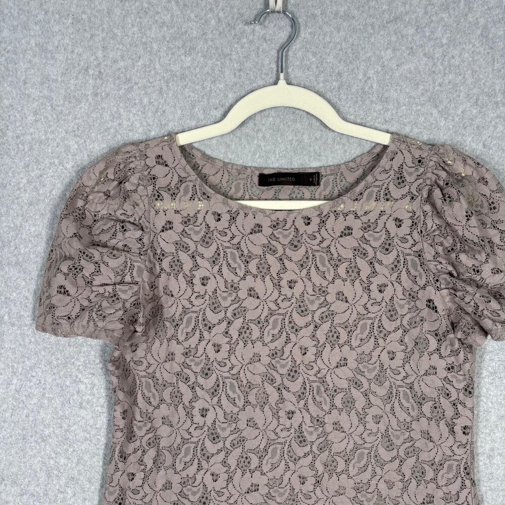 Limited Lace Top Small Mauve Sheer Puff Sleeve Ruched Romantic Coquette Twee - Picture 2 of 12